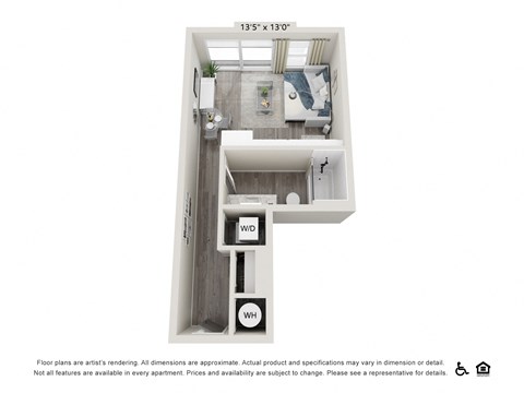 Floor plan for studio, 1 bath, 451 sqft